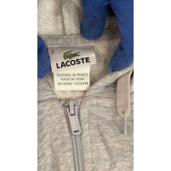 Lacoste Full Zip Hoodie Sweatshirt Mens Size 3 (Small) Grey Heather Logo - Picture 3 of 4